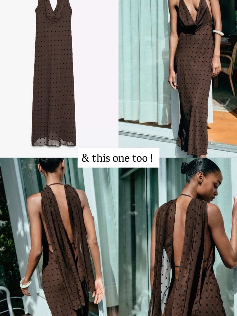 Sleeveless Brown Polka Dot Cowl Neck Maxi Dress